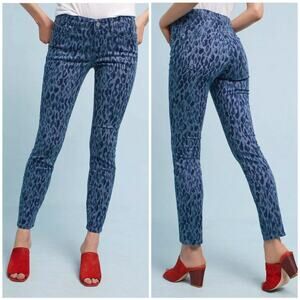 Anthropologie Pilcro Jeans Womens 30 Blue Leopard Print Mid Rise Skinny Stretch